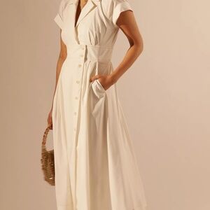 Maeve by Anthropologie Poplin Midi Cream Wrap Shirt Dress Women’s Size 10P